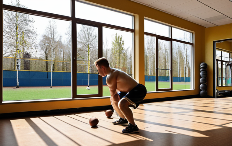 Pre-Season Baseball Training**

Prompt: Baseball players doing strength training in a gym, with a focus on legs and core. Include elements of Swedish springtime – blooming birch trees visible through the gym windows. Emphasize dedication and hard work.

**