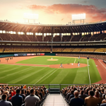 **

A packed baseball stadium in Sweden, viewed from the stands. Focus on the vibrant atmosphere, with fans cheering, vendors selling food (like korv - sausages), and the game unfolding on the field. Include modern scoreboards displaying advanced baseball statistics (WAR, wOBA).  Style: Realistic photograph, warm lighting, depth of field.

**