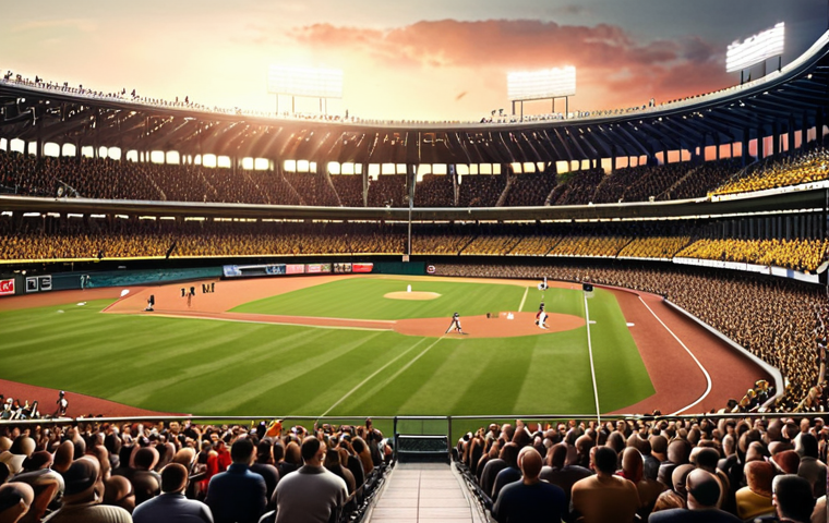 **
A packed baseball stadium in Sweden, viewed from the stands. Focus on the vibrant atmosphere, with fans cheering, vendors selling food (like korv - sausages), and the game unfolding on the field. Include modern scoreboards displaying advanced baseball statistics (WAR, wOBA). Style: Realistic photograph, warm lighting, depth of field.
**
