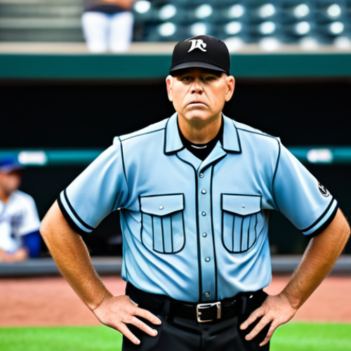 A professional baseball umpire in full official umpire gear, fully clothed, standing behind home plate with a focused, intense expression, overseeing a pitch during a game. The umpire is demonstrating deep concentration, with the blurred background of a modern baseball stadium. The scene captures the human element of decision-making under pressure, emphasizing their role in the precise sport. Perfect anatomy, correct proportions, natural pose, well-formed hands, proper finger count, natural body proportions, safe for work, appropriate content, modest clothing, professional photography, high quality.
